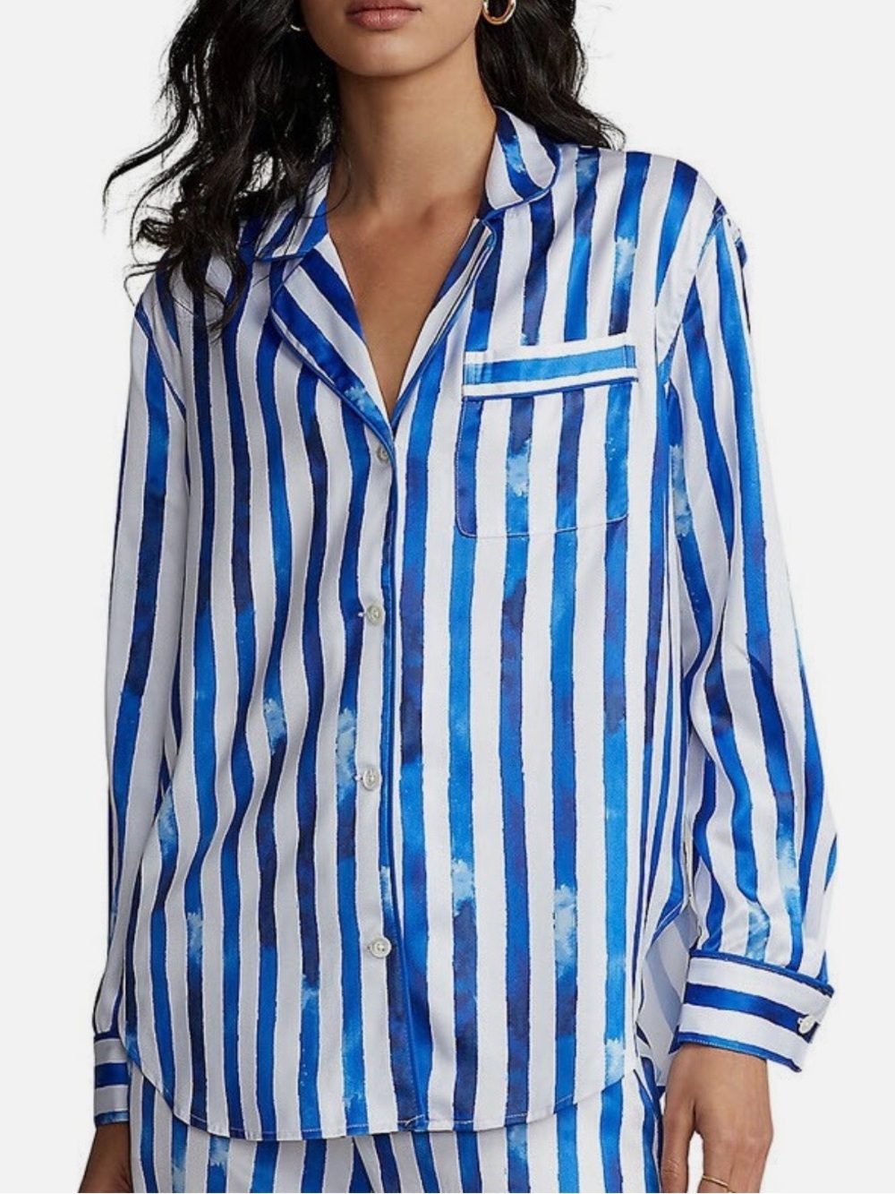Polo by Ralph Lauren Blue and White Striped Silk Blouse